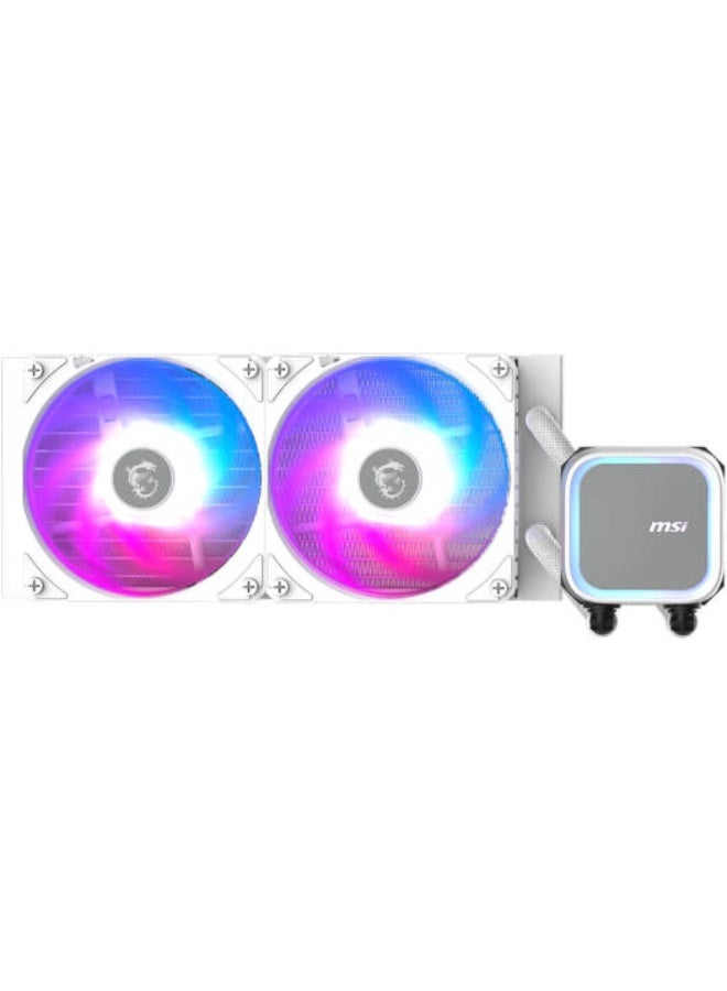 MSI MAG CORELIQUID A13 240mm AIO Liquid CPU Cooler, Dual 120mm PWM Fans, 3800 RPM Pump, Copper Cold Plate, EPDM Nylon-Braid Tubes, ARGB Gen2 Lighting, Intel & AMD Compatible, White | 306-7ZWCA21-L80 - Image 1